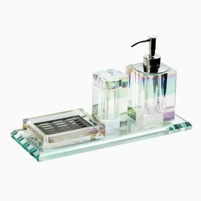 Light Luxury Crystal Glass Bathroom Accessories Set High End Shampoo Bottle Cotton Swab Jar Storage Tray Hotels Bathroom Decor