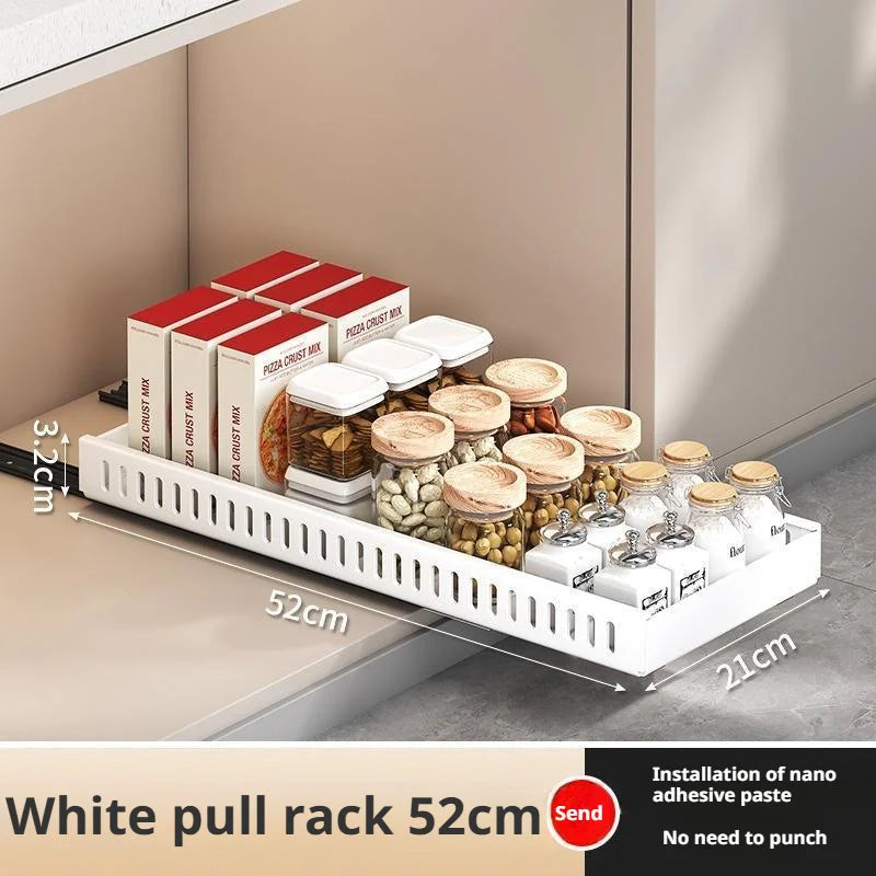 Pots and Pans Organizer Under Cabinet Sliding Pot Lid Storage Holder Kitchen Adjustable Slide Out Dish Pan Storage Rack Shelf