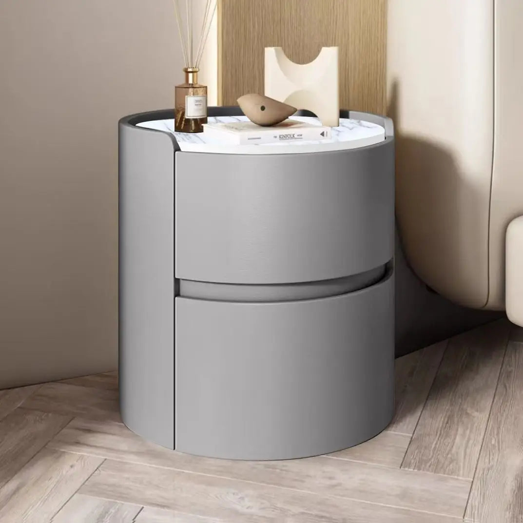 Light Luxury Round Leather Bedside Table Bedroom Bedside Cabinet Living Room Storage Cabinet Creative Bedroom Storage Cabinets