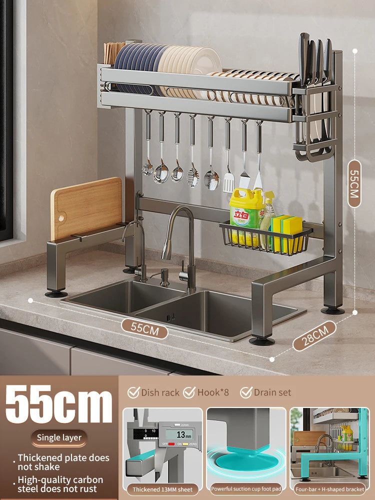Kitchen Sink Dishwashing Double Layers Tablewares Storage Shelf Multi-functional Dish Drainer Countertop Organizer Accessories