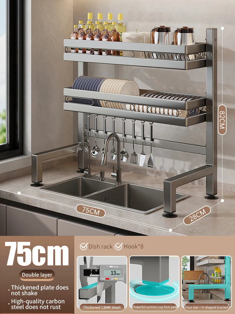 Kitchen Sink Dishwashing Double Layers Tablewares Storage Shelf Multi-functional Dish Drainer Countertop Organizer Accessories