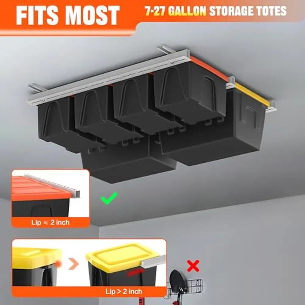 Overhead Tote Storage Rack Heavy Duty Steel Garage Storage System Smart Organization Solution(MAX 300lbs)Ideal Garage Attic