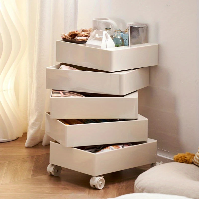 Rotating Storage Cabinet Movable Bedside Table Side Cabinet Cosmetic Storage Cabinet Bedroom Living Room Furniture  Nightstand