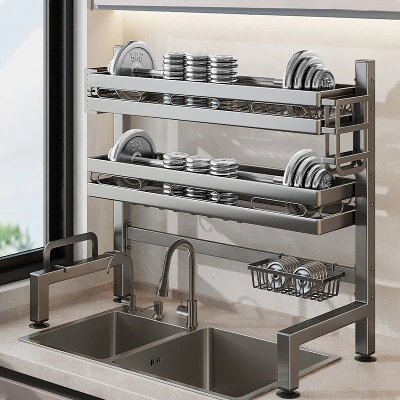 Kitchen Sink Dishwashing Double Layers Tablewares Storage Shelf Multi-functional Dish Drainer Countertop Organizer Accessories
