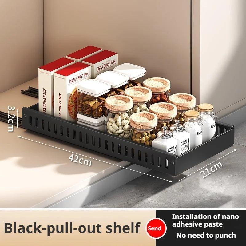 Pots and Pans Organizer Under Cabinet Sliding Pot Lid Storage Holder Kitchen Adjustable Slide Out Dish Pan Storage Rack Shelf