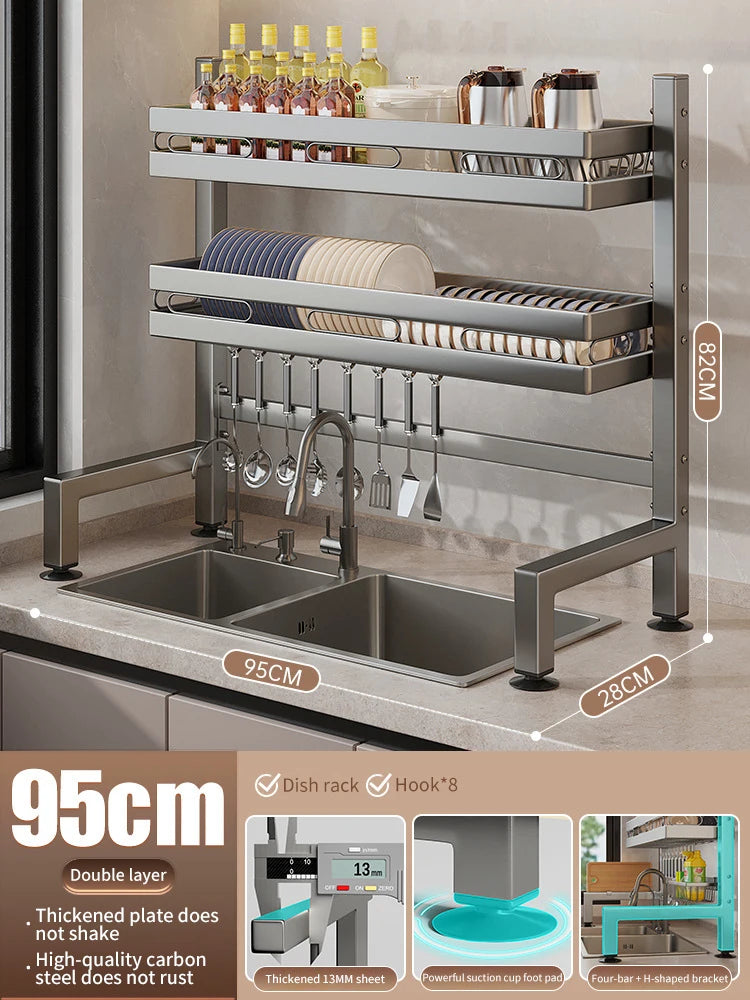Kitchen Sink Dishwashing Double Layers Tablewares Storage Shelf Multi-functional Dish Drainer Countertop Organizer Accessories