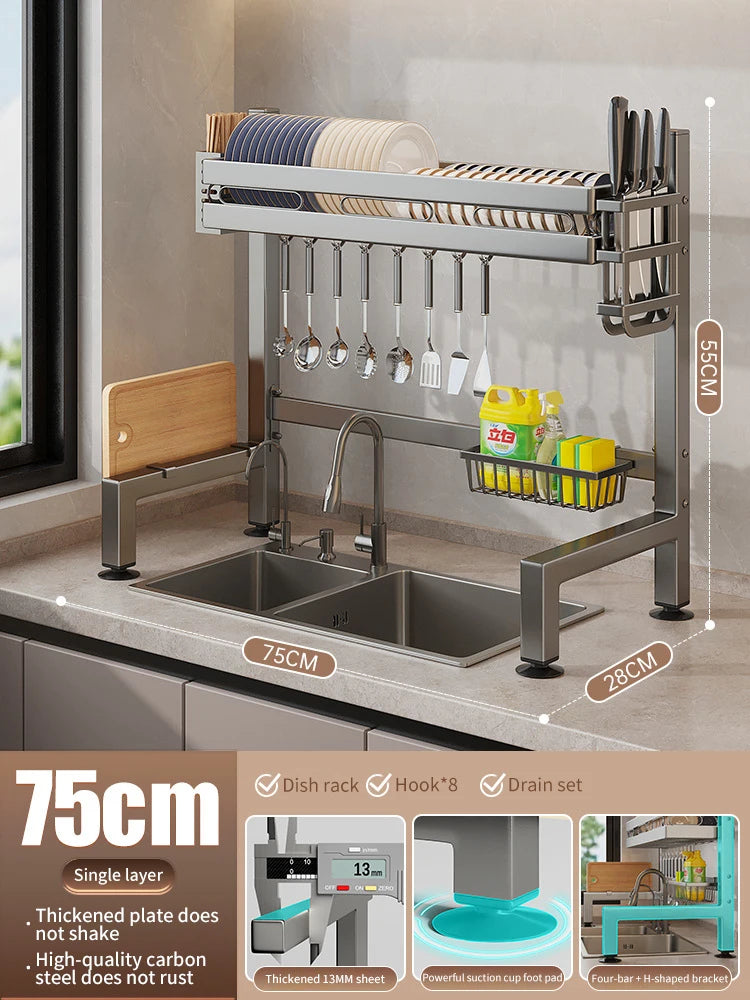 Kitchen Sink Dishwashing Double Layers Tablewares Storage Shelf Multi-functional Dish Drainer Countertop Organizer Accessories