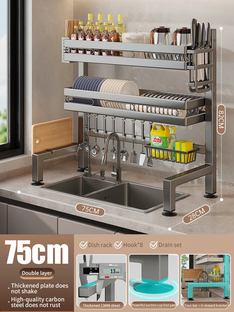 Kitchen Sink Dishwashing Double Layers Tablewares Storage Shelf Multi-functional Dish Drainer Countertop Organizer Accessories