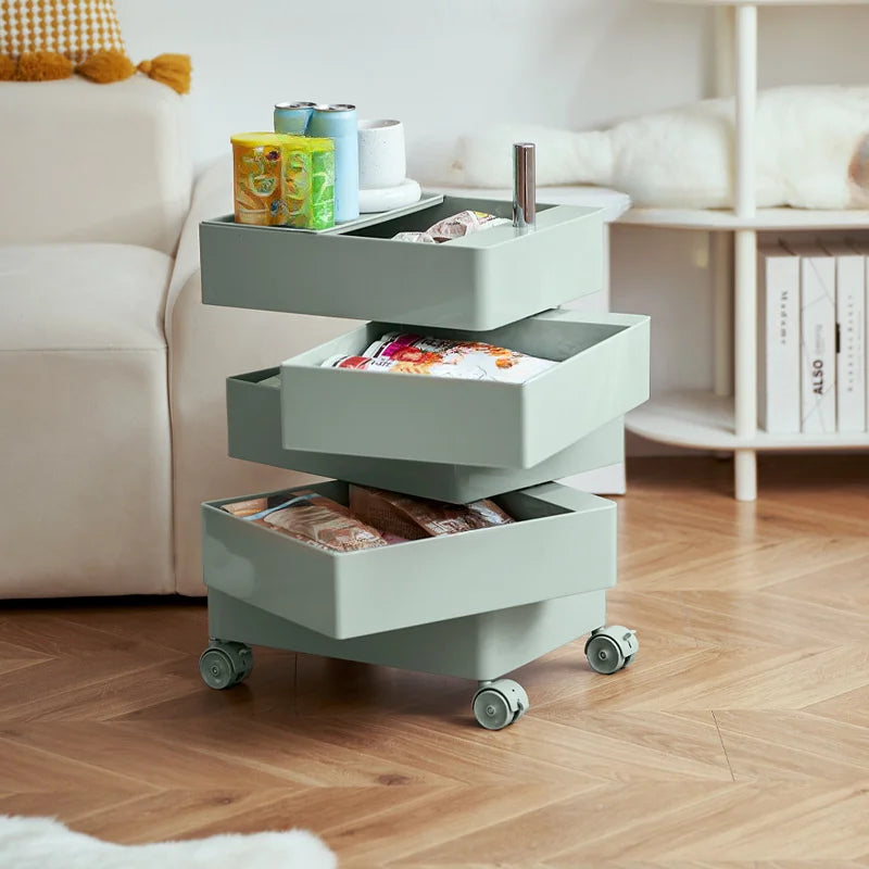 Rotating Storage Cabinet Movable Bedside Table Side Cabinet Cosmetic Storage Cabinet Bedroom Living Room Furniture  Nightstand