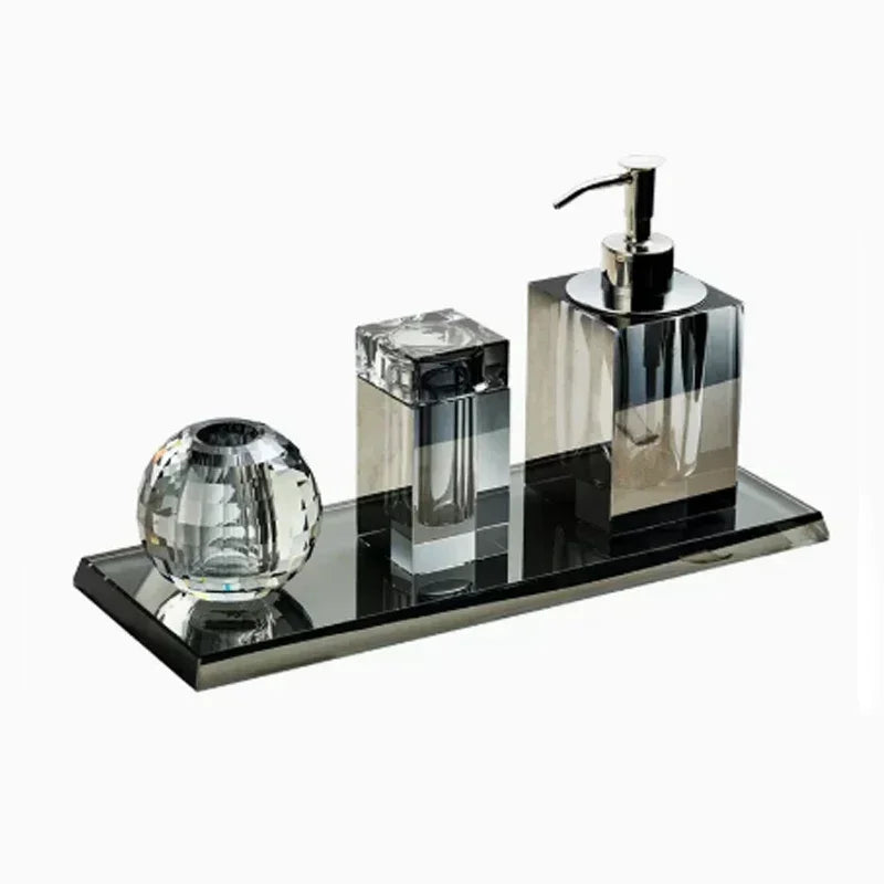 Light Luxury Crystal Glass Bathroom Accessories Set High End Shampoo Bottle Cotton Swab Jar Storage Tray Hotels Bathroom Decor