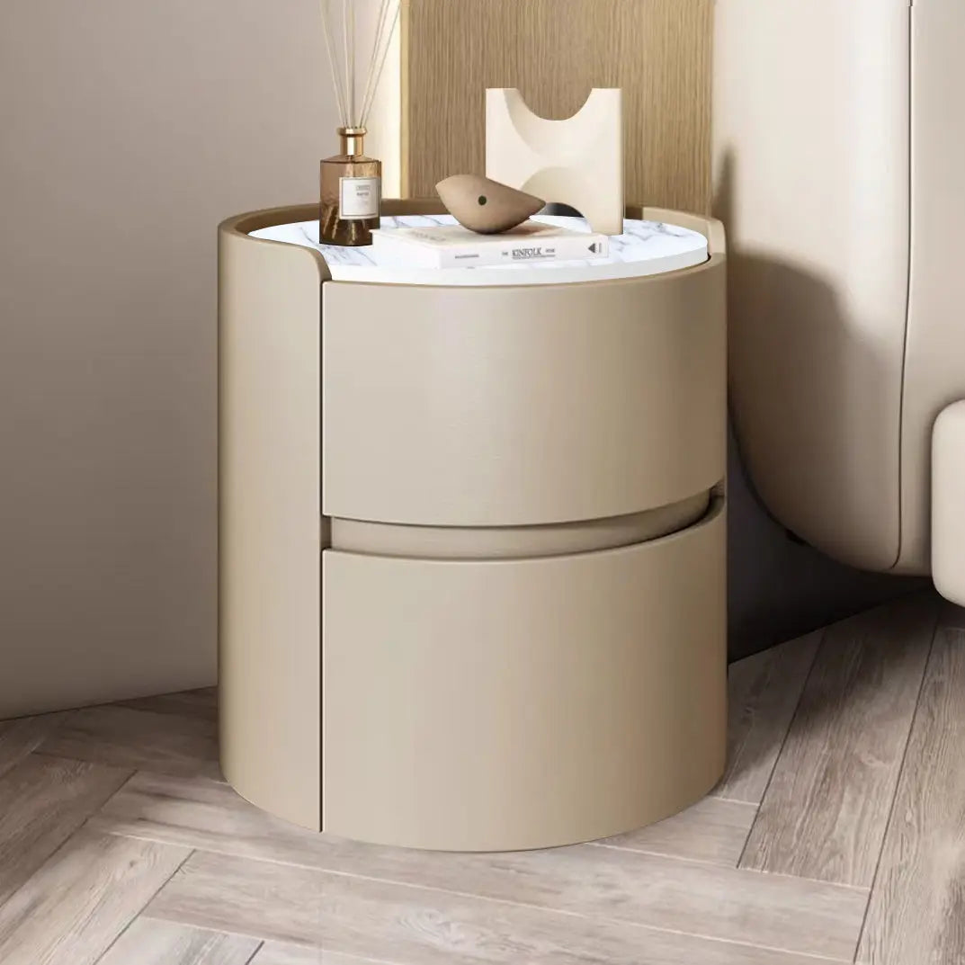 Light Luxury Round Leather Bedside Table Bedroom Bedside Cabinet Living Room Storage Cabinet Creative Bedroom Storage Cabinets