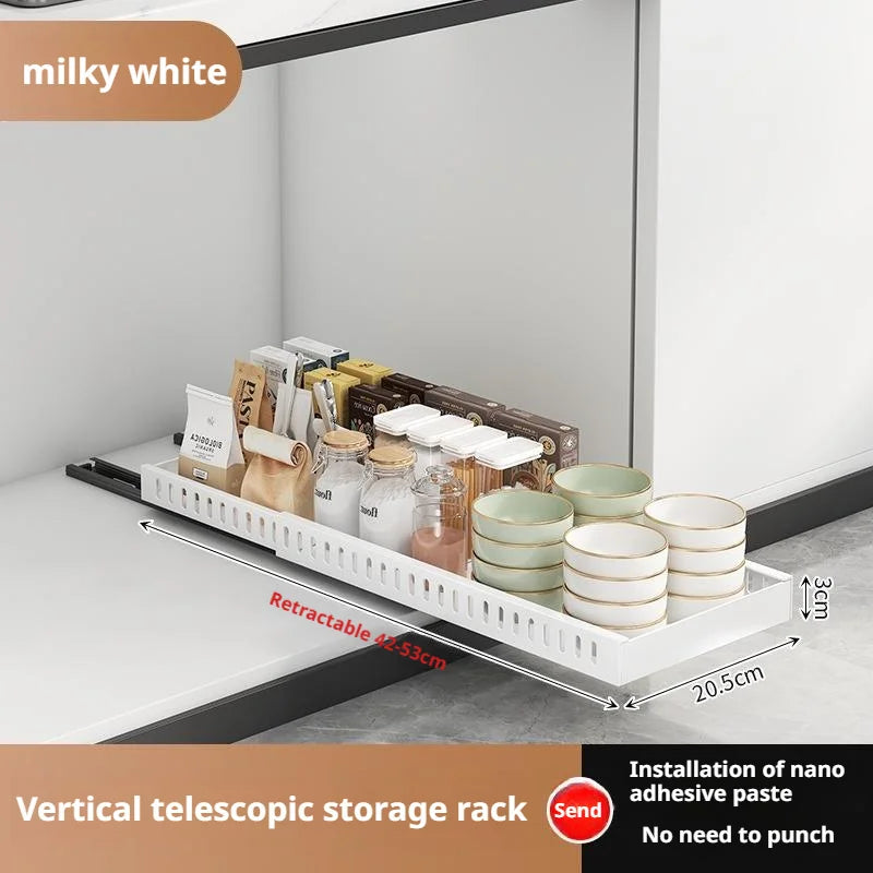 Pots and Pans Organizer Under Cabinet Sliding Pot Lid Storage Holder Kitchen Adjustable Slide Out Dish Pan Storage Rack Shelf