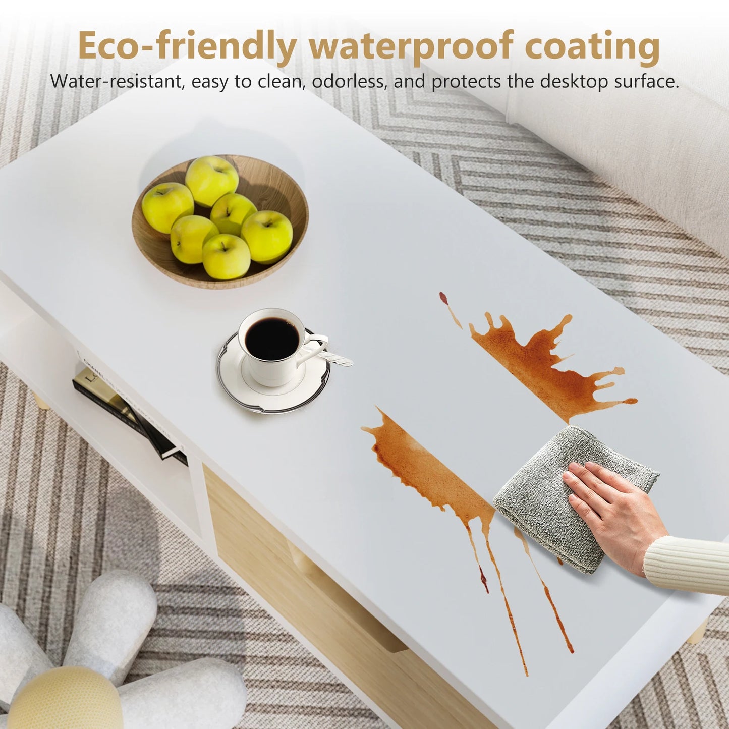 Daccormax Modern Coffee Table with Drawer and Open Shelf, White & Oak Finish, Living Room Storage Table with Wooden Legs