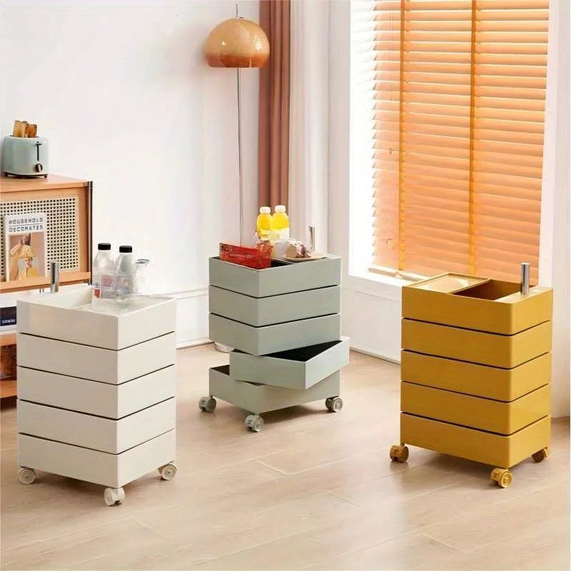 Rotating Storage Cabinet Movable Bedside Table Side Cabinet Cosmetic Storage Cabinet Bedroom Living Room Furniture  Nightstand