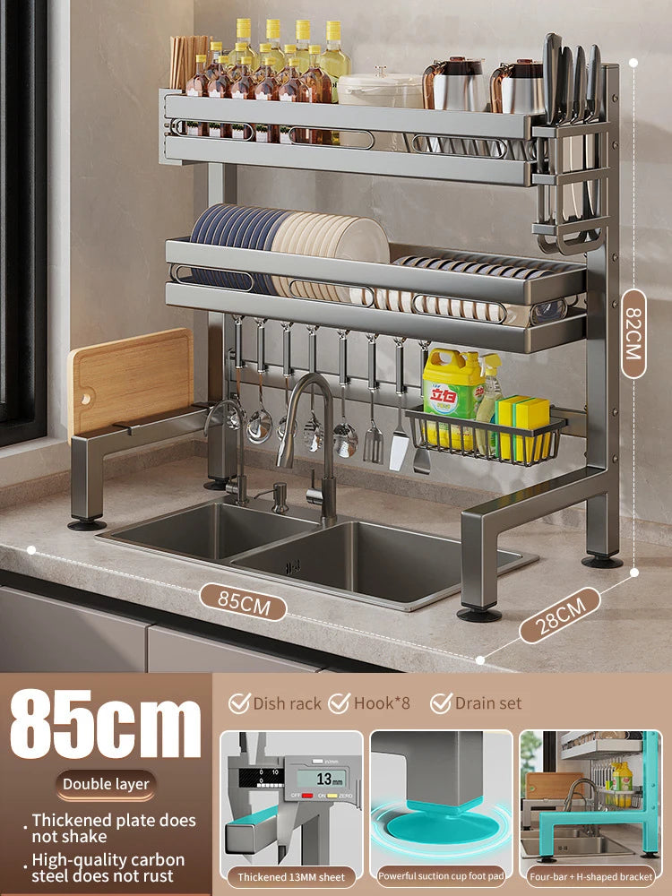 Kitchen Sink Dishwashing Double Layers Tablewares Storage Shelf Multi-functional Dish Drainer Countertop Organizer Accessories