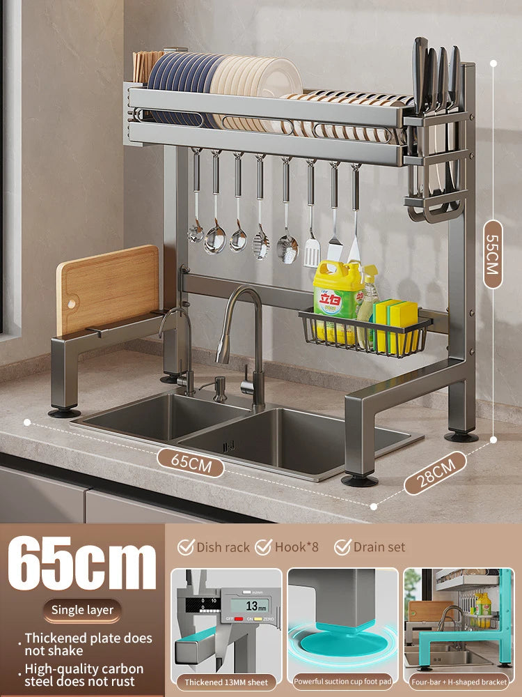 Kitchen Sink Dishwashing Double Layers Tablewares Storage Shelf Multi-functional Dish Drainer Countertop Organizer Accessories