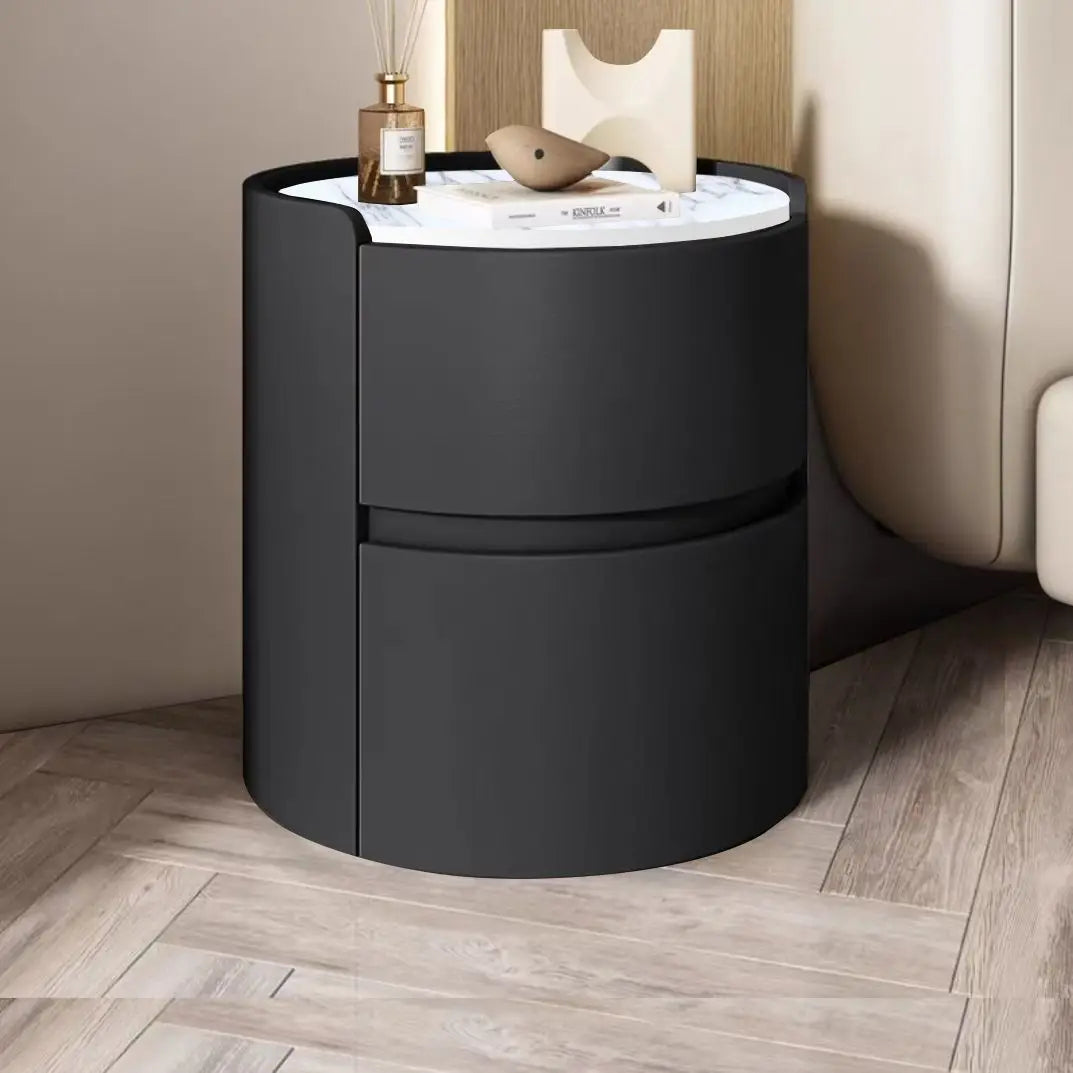 Light Luxury Round Leather Bedside Table Bedroom Bedside Cabinet Living Room Storage Cabinet Creative Bedroom Storage Cabinets