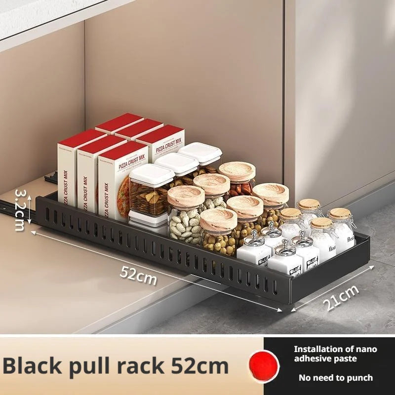 Pots and Pans Organizer Under Cabinet Sliding Pot Lid Storage Holder Kitchen Adjustable Slide Out Dish Pan Storage Rack Shelf