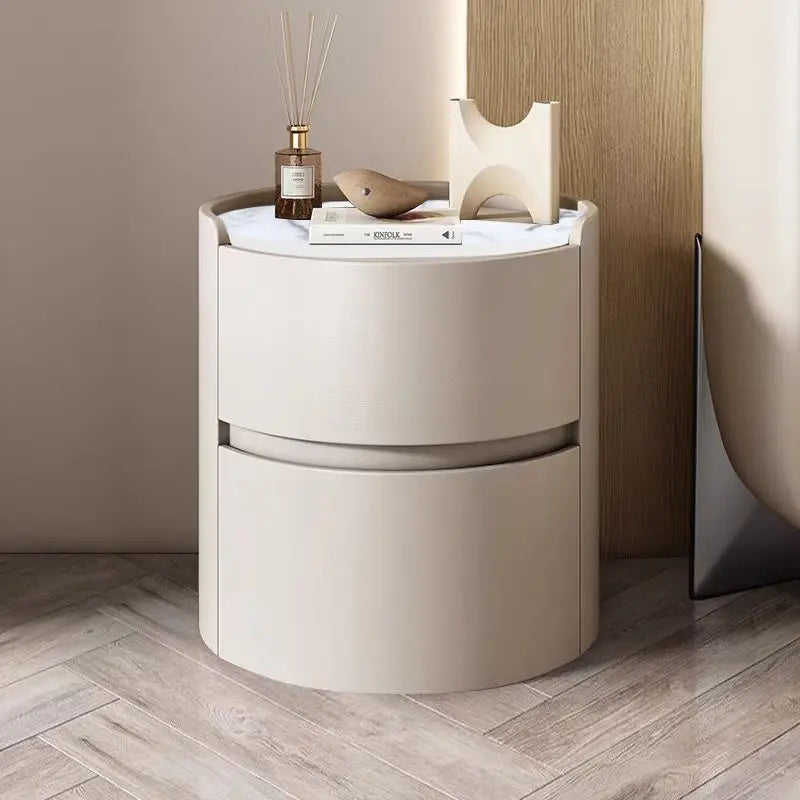 Light Luxury Round Leather Bedside Table Bedroom Bedside Cabinet Living Room Storage Cabinet Creative Bedroom Storage Cabinets