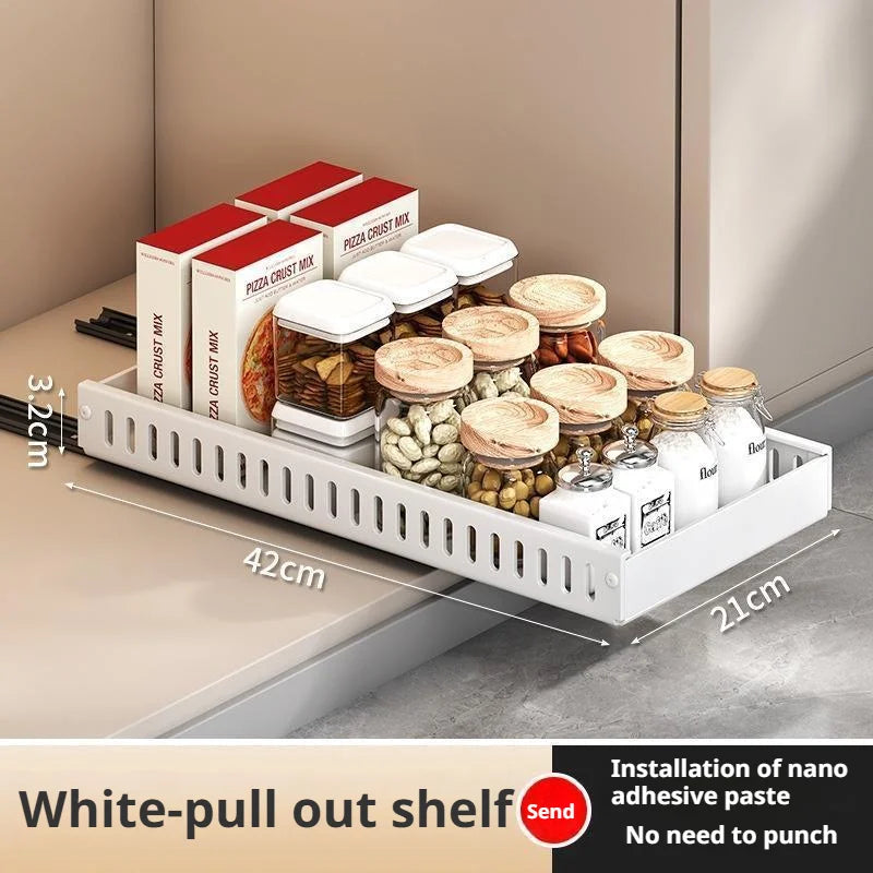 Pots and Pans Organizer Under Cabinet Sliding Pot Lid Storage Holder Kitchen Adjustable Slide Out Dish Pan Storage Rack Shelf