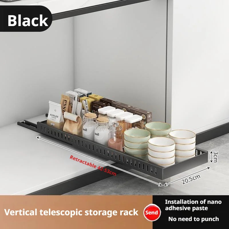 Pots and Pans Organizer Under Cabinet Sliding Pot Lid Storage Holder Kitchen Adjustable Slide Out Dish Pan Storage Rack Shelf