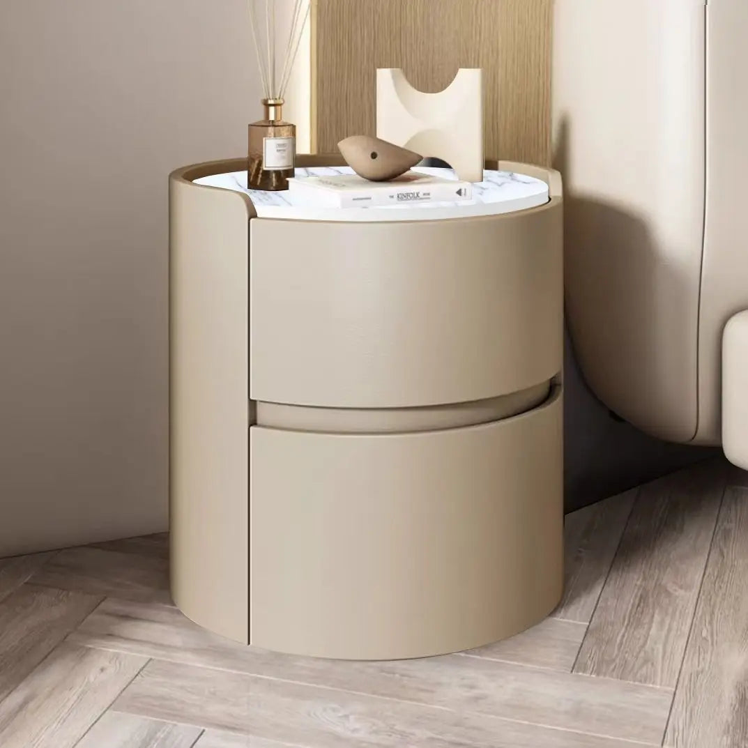 Light Luxury Round Leather Bedside Table Bedroom Bedside Cabinet Living Room Storage Cabinet Creative Bedroom Storage Cabinets