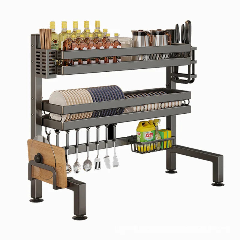 Kitchen Sink Dishwashing Double Layers Tablewares Storage Shelf Multi-functional Dish Drainer Countertop Organizer Accessories